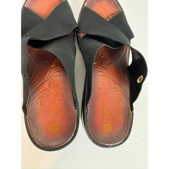 Bzees Desire Sandals Women's Sz 9 Black Comfort Elastic Cross Strap Wedge Slide - Picture 5 of 9